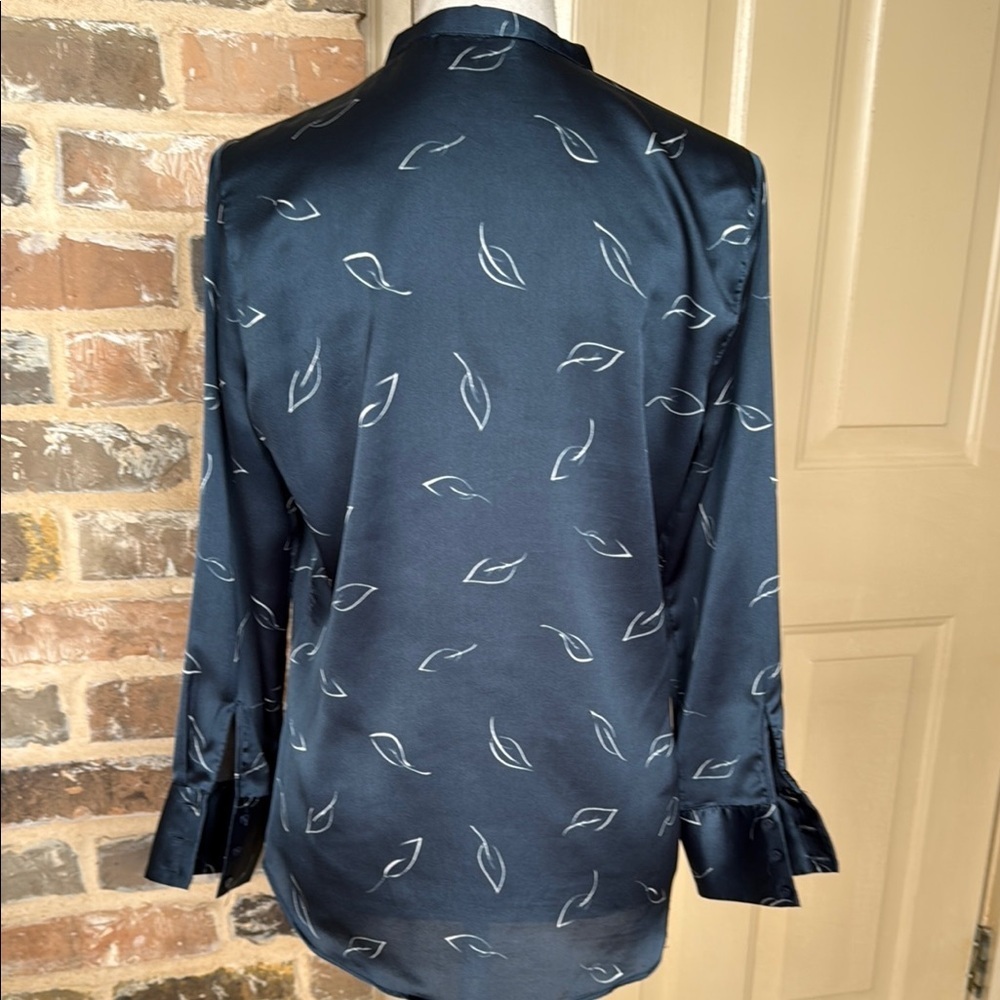 Zara Basic Collection Blue Satin Long Sleeve Leaf… - image 3